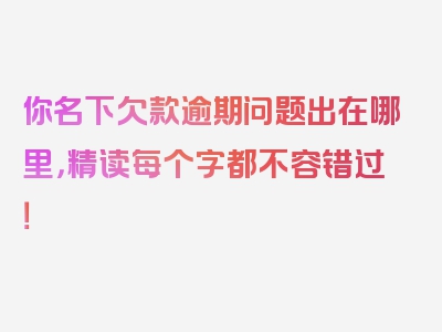 你名下欠款逾期问题出在哪里，精读每个字都不容错过！