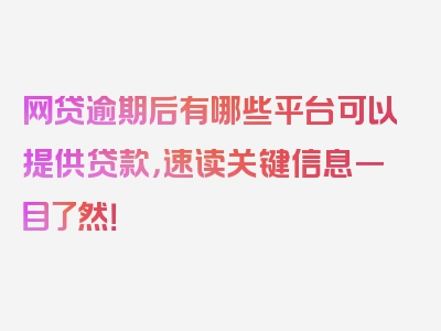 网贷逾期后有哪些平台可以提供贷款，速读关键信息一目了然！