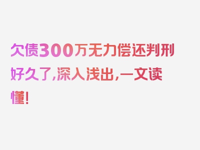 欠债300万无力偿还判刑好久了，深入浅出，一文读懂！