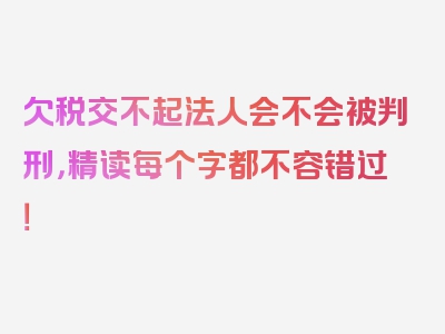 欠税交不起法人会不会被判刑，精读每个字都不容错过！