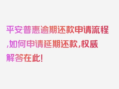 平安普惠逾期还款申请流程,如何申请延期还款，权威解答在此！