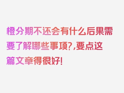 橙分期不还会有什么后果需要了解哪些事项?，要点这篇文章得很好！