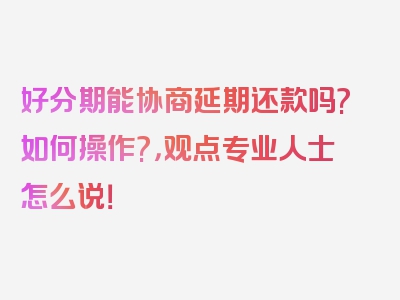 好分期能协商延期还款吗?如何操作?，观点专业人士怎么说！