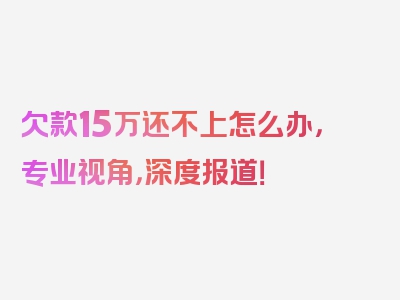 欠款15万还不上怎么办，专业视角，深度报道！