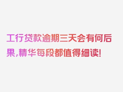 工行贷款逾期三天会有何后果，精华每段都值得细读！