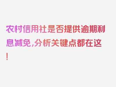 农村信用社是否提供逾期利息减免，分析关键点都在这！