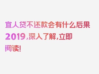 宜人贷不还款会有什么后果2019，深入了解，立即阅读！