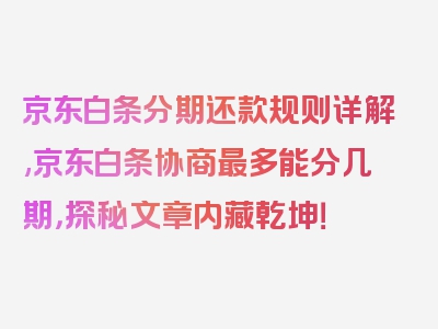 京东白条分期还款规则详解,京东白条协商最多能分几期，探秘文章内藏乾坤！