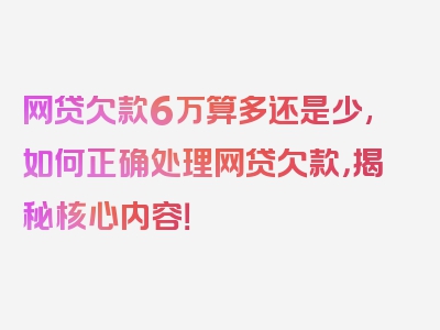 网贷欠款6万算多还是少,如何正确处理网贷欠款，揭秘核心内容！