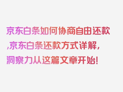 京东白条如何协商自由还款,京东白条还款方式详解，洞察力从这篇文章开始！