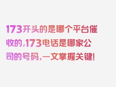 173开头的是哪个平台催收的,173电话是哪家公司的号码，一文掌握关键！