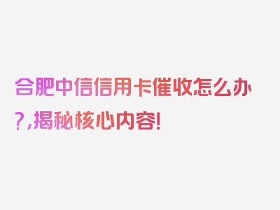 合肥中信信用卡催收怎么办?，揭秘核心内容！