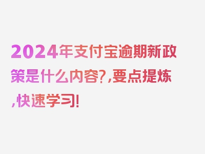 2024年支付宝逾期新政策是什么内容?，要点提炼，快速学习！