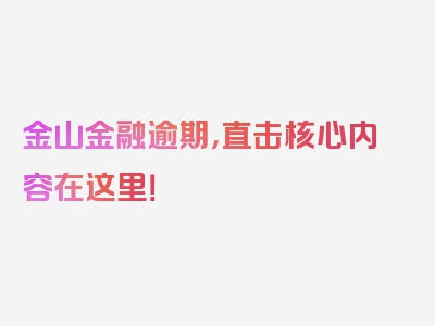 金山金融逾期，直击核心内容在这里！