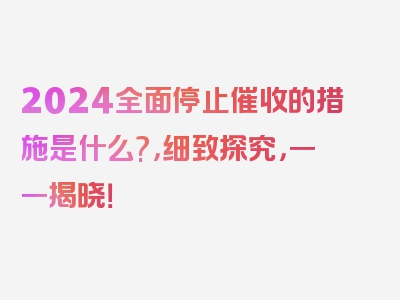 2024全面停止催收的措施是什么?，细致探究，一一揭晓！