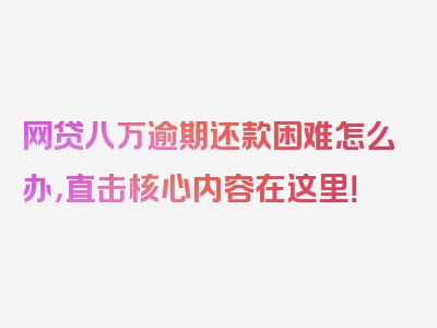 网贷八万逾期还款困难怎么办，直击核心内容在这里！