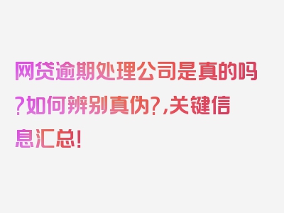 网贷逾期处理公司是真的吗?如何辨别真伪?，关键信息汇总！