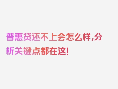 普惠贷还不上会怎么样，分析关键点都在这！