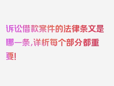 诉讼借款案件的法律条文是哪一条，详析每个部分都重要！