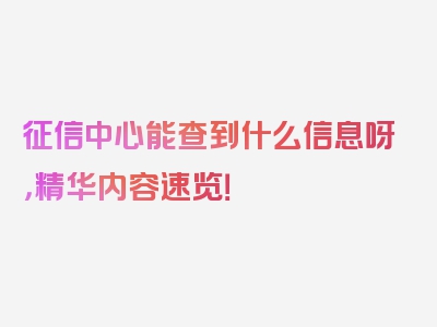 征信中心能查到什么信息呀，精华内容速览！