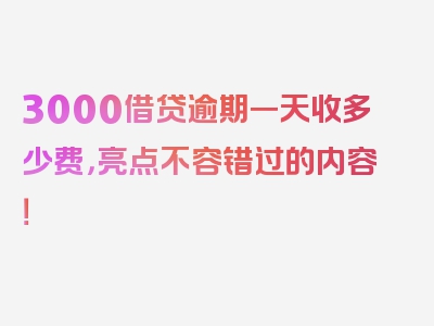 3000借贷逾期一天收多少费，亮点不容错过的内容！