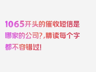 1065开头的催收短信是哪家的公司?，精读每个字都不容错过！