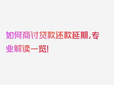 如何商讨贷款还款延期，专业解读一览！