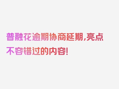 普融花逾期协商延期，亮点不容错过的内容！