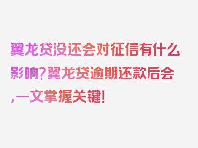 翼龙贷没还会对征信有什么影响?翼龙贷逾期还款后会，一文掌握关键！