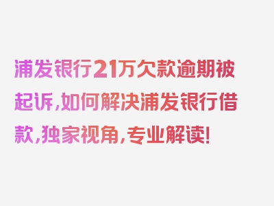 浦发银行21万欠款逾期被起诉,如何解决浦发银行借款，独家视角，专业解读！