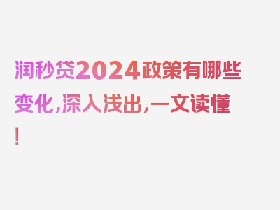 润秒贷2024政策有哪些变化，深入浅出，一文读懂！