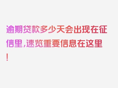 逾期贷款多少天会出现在征信里，速览重要信息在这里！