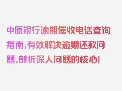 中原银行逾期催收电话查询指南,有效解决逾期还款问题，剖析深入问题的核心！