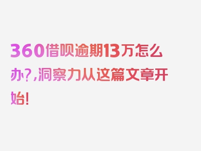 360借呗逾期13万怎么办?，洞察力从这篇文章开始！