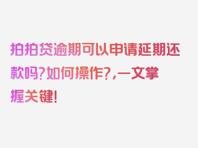 拍拍贷逾期可以申请延期还款吗?如何操作?，一文掌握关键！