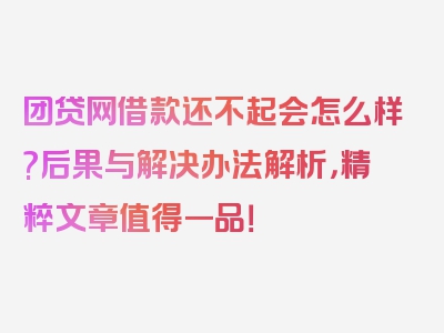 团贷网借款还不起会怎么样?后果与解决办法解析，精粹文章值得一品！