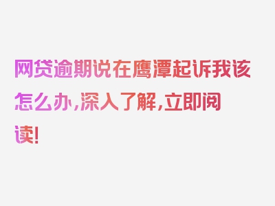 网贷逾期说在鹰潭起诉我该怎么办，深入了解，立即阅读！