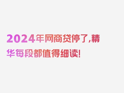 2024年网商贷停了，精华每段都值得细读！