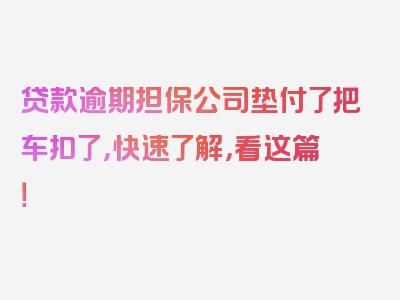 贷款逾期担保公司垫付了把车扣了，快速了解，看这篇！