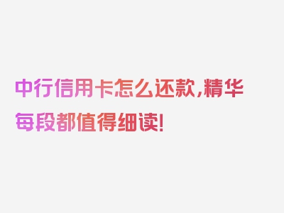 中行信用卡怎么还款，精华每段都值得细读！