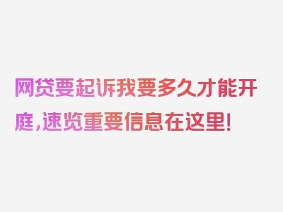 网贷要起诉我要多久才能开庭，速览重要信息在这里！