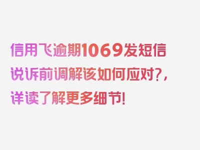 信用飞逾期1069发短信说诉前调解该如何应对?，详读了解更多细节！