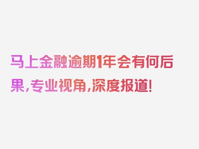 马上金融逾期1年会有何后果，专业视角，深度报道！