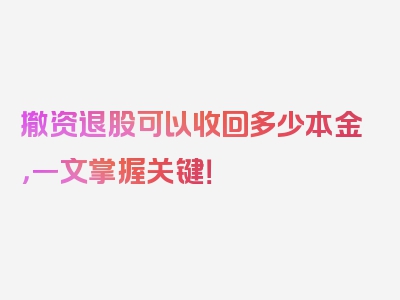 撤资退股可以收回多少本金，一文掌握关键！