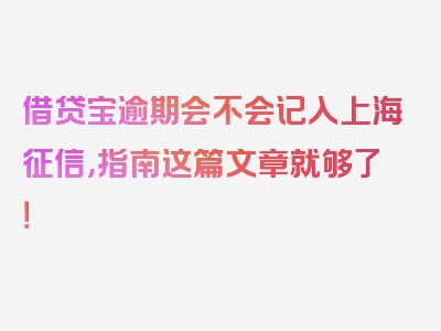 借贷宝逾期会不会记入上海征信，指南这篇文章就够了！