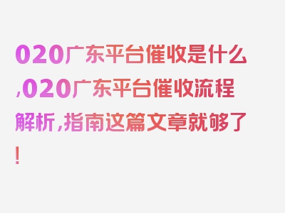 020广东平台催收是什么,020广东平台催收流程解析，指南这篇文章就够了！