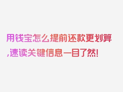 用钱宝怎么提前还款更划算，速读关键信息一目了然！