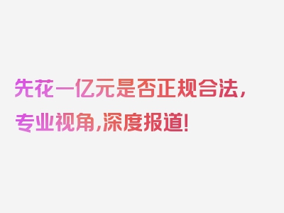 先花一亿元是否正规合法，专业视角，深度报道！