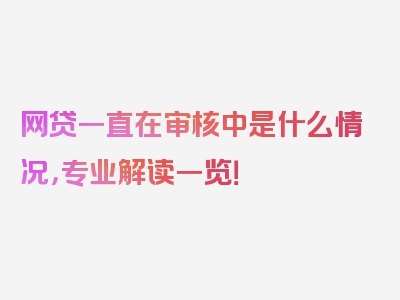 网贷一直在审核中是什么情况，专业解读一览！