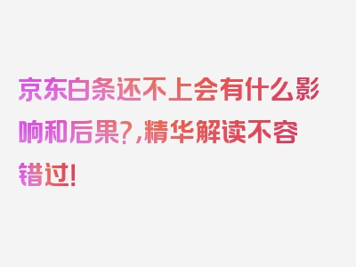 京东白条还不上会有什么影响和后果?，精华解读不容错过！